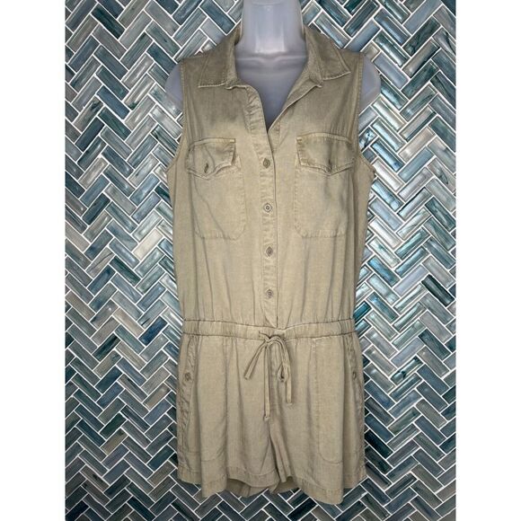 WOMENS BELLA DAHL LIGHT OLINE GREEN SLEEVELESS COLLARED UTILITY ROMPER TENCEL M - Picture 1 of 12